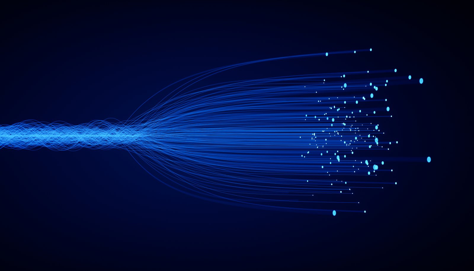 Data orchestration concept showing a single bundled signal flow fanning out into many discrete data streams